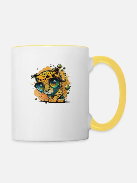 Leopard Kulleraugen Nerdbrille - Tasse zweifarbig - Weiß/Gelb