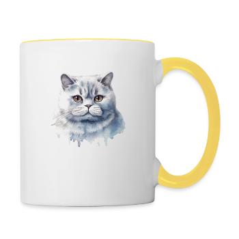 Britisch Kurzhaar Wasserfarben - Tasse zweifarbig - Weiß/Gelb - Rechts