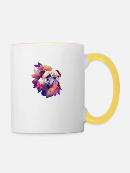 Bulldogge - Tasse zweifarbig - Weiß/Gelb