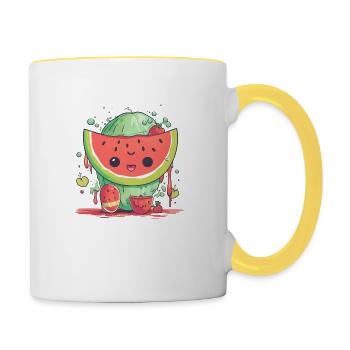 Watermelon kawaii ella - Contrasting Mug - white/yellow - Right