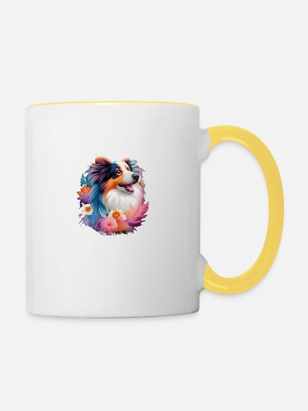 Australian Shepherd - Tasse zweifarbig - Weiß/Gelb
