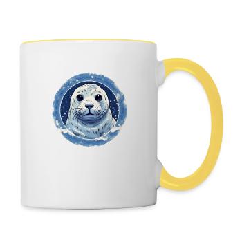 Phoque mignon - Mug contrasté - blanc/jaune - Droite