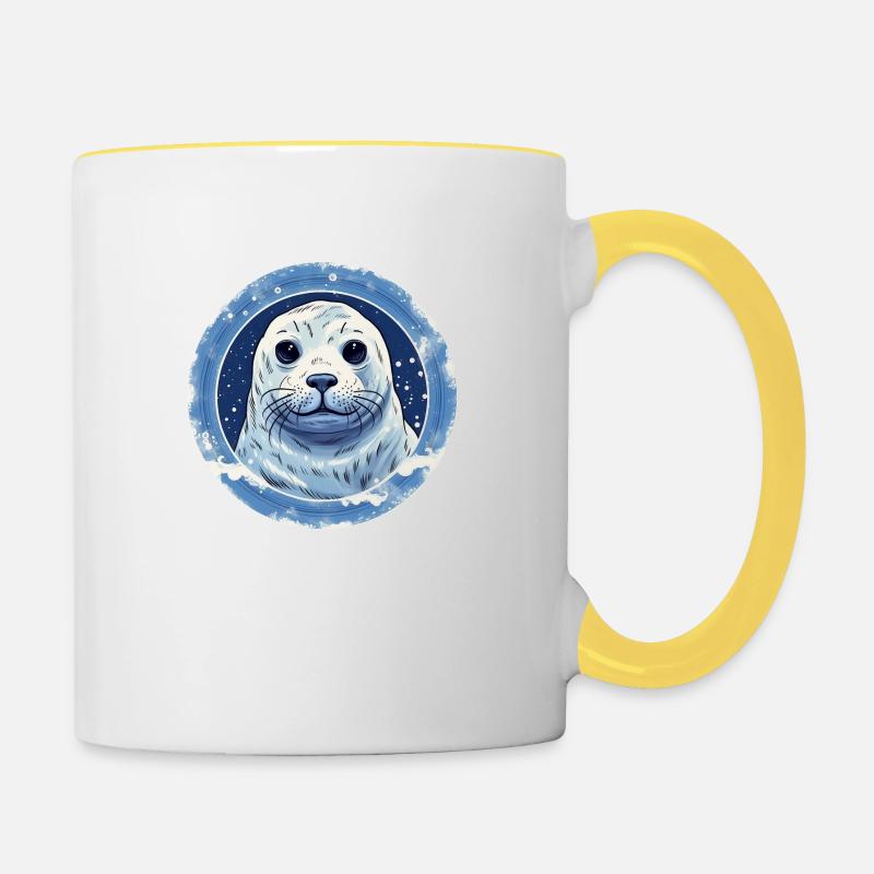 Süße Robbe - Tasse zweifarbig - Weiß/Gelb