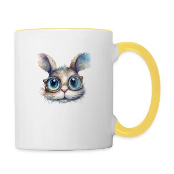 Hase Wasserfarben Zeichnung - Tasse zweifarbig - Weiß/Gelb - Rechts