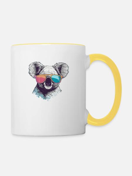 Timy, der bebrillte Koala - Tasse zweifarbig - Weiß/Gelb