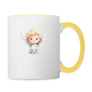 Engel Wasserfarben Zeichnung - Tasse zweifarbig - Weiß/Gelb - Rechts