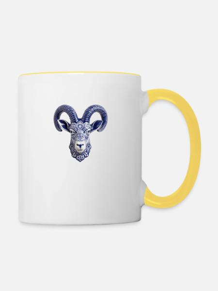 Keramischer Hirschkopf - Tasse zweifarbig - Weiß/Gelb