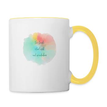 Sei froh und wild und wunderbar, für tolle Kinde - Tasse zweifarbig - Weiß/Gelb - Rechts