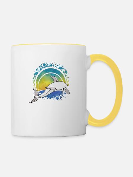 Delfin - Tasse zweifarbig - Weiß/Gelb