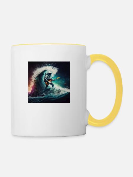 Surfen im Weltraum - Tasse zweifarbig - Weiß/Gelb
