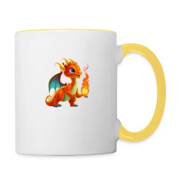 Flaming Friend: Cute Cartoon Dragon - Contrasting Mug - white/yellow - Right