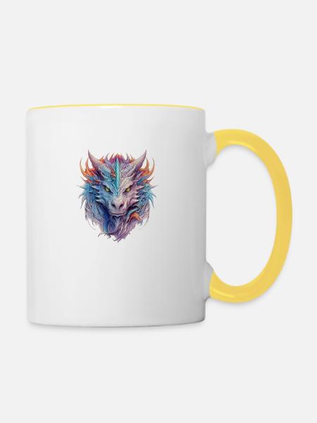 Dragon Face - Tasse zweifarbig - Weiß/Gelb