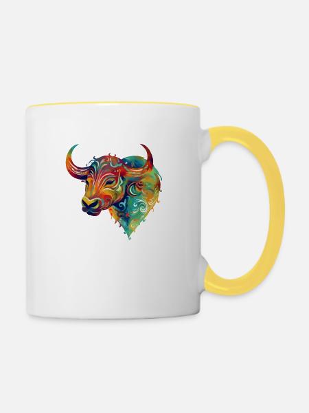 Bullo der Stier - Tasse zweifarbig - Weiß/Gelb