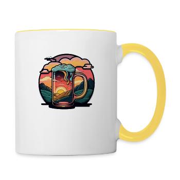 Bière au coucher du soleil dans la nature. Liberté - Mug contrasté - blanc/jaune - Droite