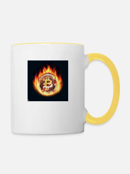 brennender Bitcoin - Tasse zweifarbig - Weiß/Gelb