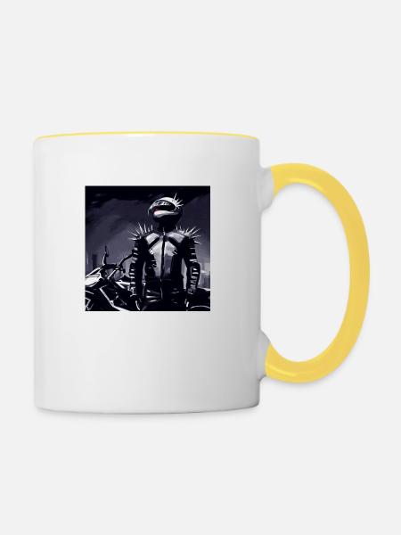 Motorrad Bleistiftzeichnung - Tasse zweifarbig - Weiß/Gelb