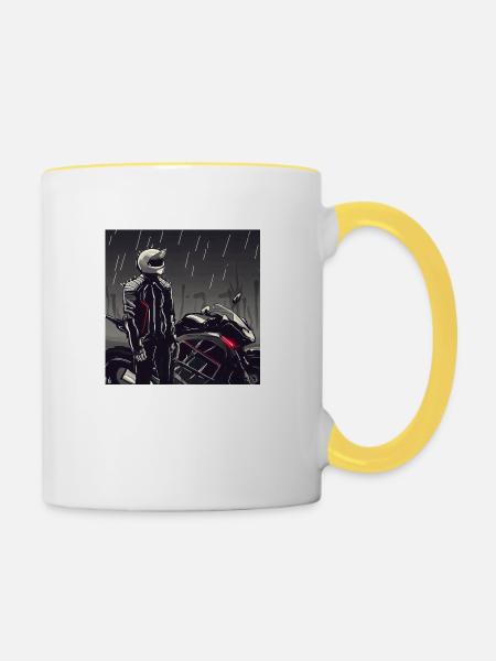 Motorrad Bleistiftzeichnung - Tasse zweifarbig - Weiß/Gelb