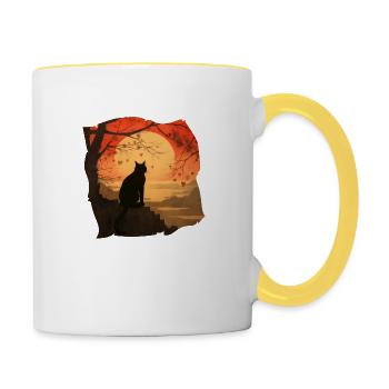 Katze bei Sonnenuntergang #2 - Tasse zweifarbig - Weiß/Gelb - Rechts