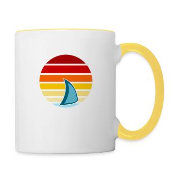 Segelboot mit Sonnenuntergang - Tasse zweifarbig - Weiß/Gelb - Rechts