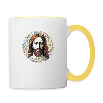 Jesus Christus Zeichnung - Tasse zweifarbig - Weiß/Gelb - Rechts