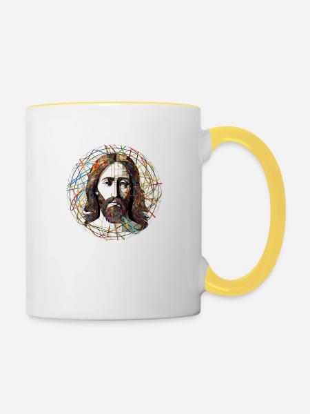 Dessin de Jésus-Christ - Mug contrasté - blanc/jaune