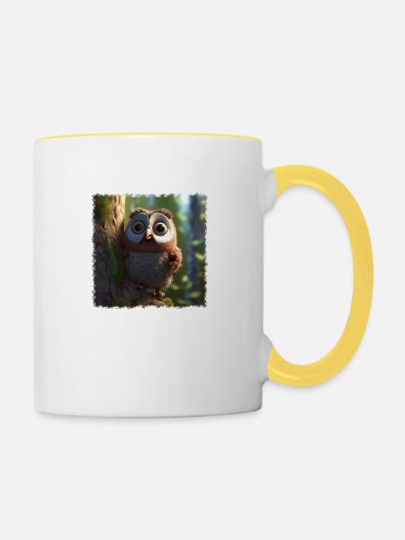 Süße Eule - Tasse zweifarbig - Weiß/Gelb