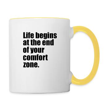 Das Leben beginnt Zitat - Tasse zweifarbig - Weiß/Gelb - Rechts