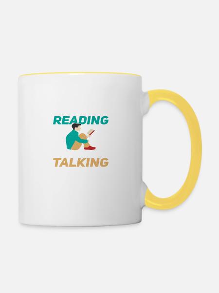 More Reading less Talking - Tasse zweifarbig - Weiß/Gelb