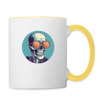 Skull with sunglasses, skull, skeleton - Contrasting Mug - white/yellow - Right