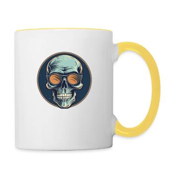 Crâne avec lunettes de soleil, crâne, squelette - Mug contrasté - blanc/jaune - Droite