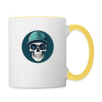 Crâne avec lunettes de soleil, crâne, squelette - Mug contrasté - blanc/jaune - Droite