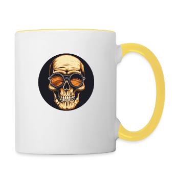 Crâne avec lunettes de soleil, crâne, squelette - Mug contrasté - blanc/jaune - Droite