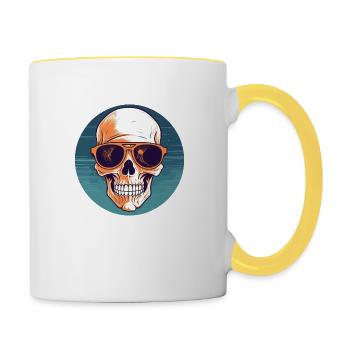 Crâne avec lunettes de soleil, crâne, squelette - Mug contrasté - blanc/jaune - Droite