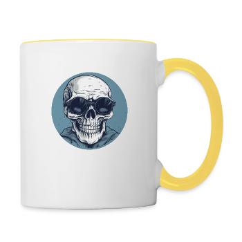 Crâne avec lunettes de soleil, crâne, squelette - Mug contrasté - blanc/jaune - Droite