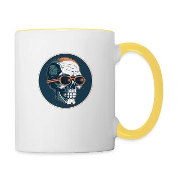 Crâne avec lunettes de soleil, crâne, squelette - Mug contrasté - blanc/jaune - Droite