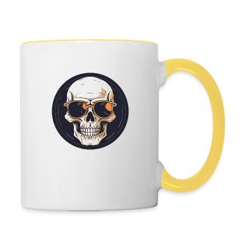 Skull with sunglasses, skull, skeleton - Contrasting Mug - white/yellow - Right
