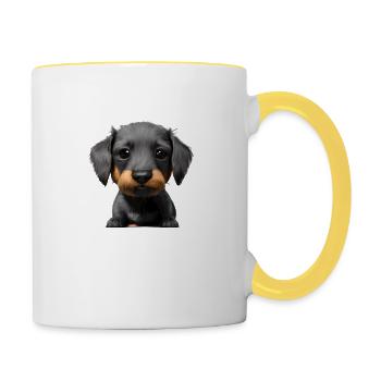 Dachshund Hund Dackelwelpe Hundehalter Hunde - Tasse zweifarbig - Weiß/Gelb - Rechts