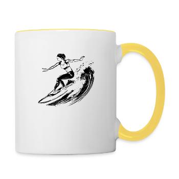 Surfing Surfer Surfing Drawing Gift - Contrasting Mug - white/yellow - Right