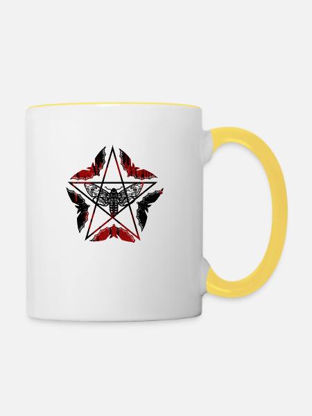 gothic,motte,fünfeck,blumen,rot,fledermaus - Tasse zweifarbig - Weiß/Gelb