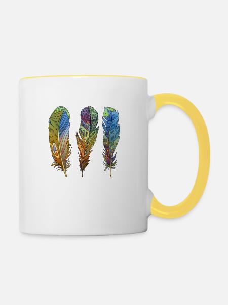 Feder - Tasse zweifarbig - Weiß/Gelb