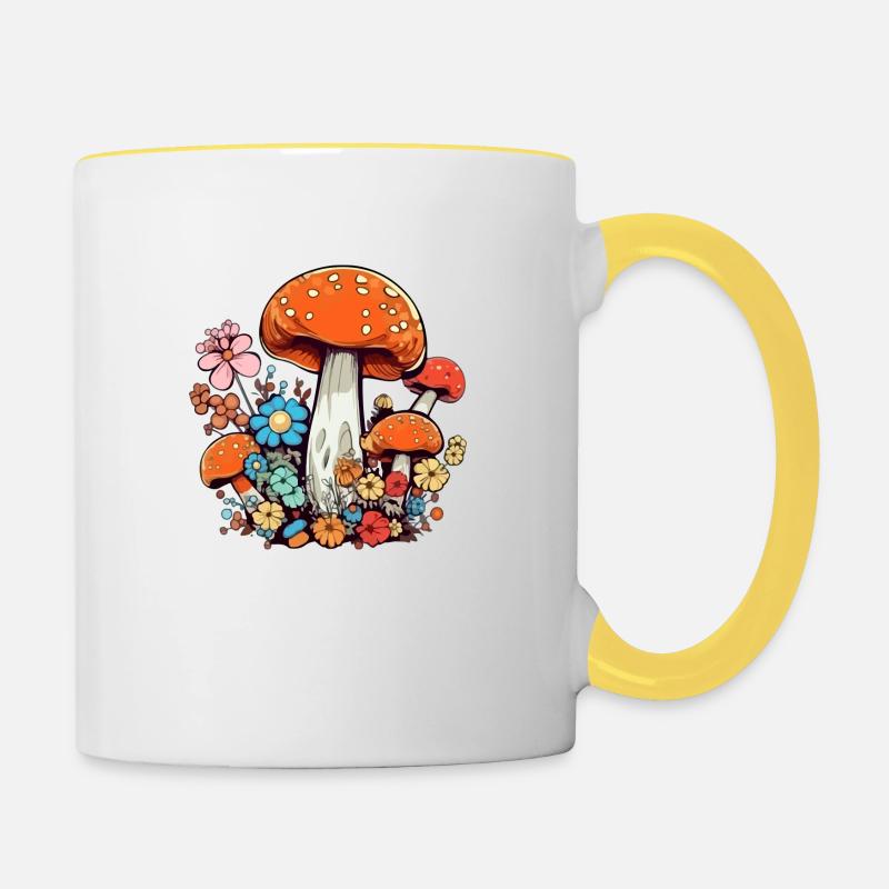 Fleurs et champignons - Mug contrasté - blanc/jaune