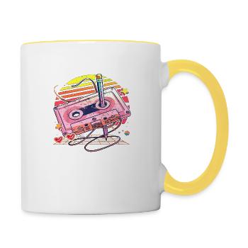 80s retro vintage funny 70s nostalgia music love - Contrasting Mug - white/yellow - Right