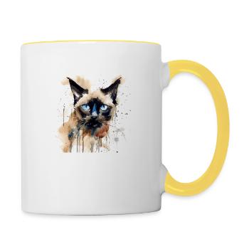 Distressed Grungy Punky Graffiti Cat XVIII - Contrasting Mug - white/yellow - Right