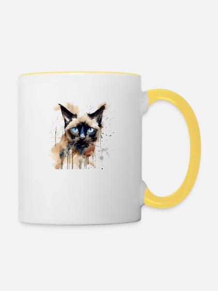 Distressed Grungy Punky Graffiti Cat XVIII - Contrasting Mug - white/yellow