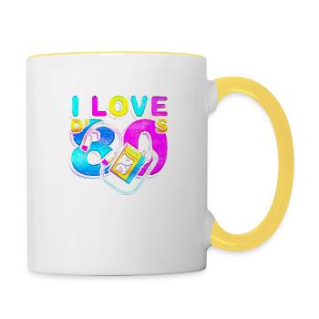 80s retro vintage funny 70s nostalgia music love - Contrasting Mug - white/yellow - Right