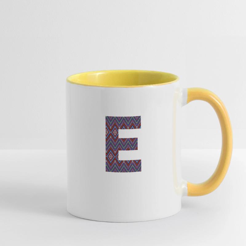 Monogramm Buchstabe E- boho buntes Design Tasse zweifarbig
