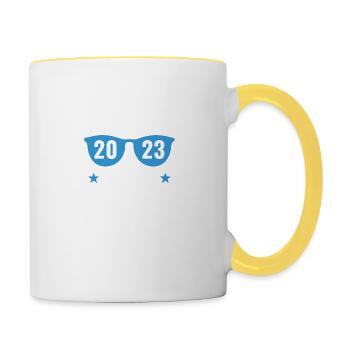Children's First Day of School T-Shirt with German - Tasse zweifarbig - Weiß/Gelb - Rechts