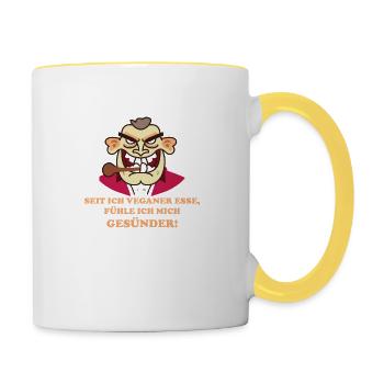 Depuis que je mange végétalien, je me sens en meilleure santé! - Mug contrasté - blanc/jaune - Droite