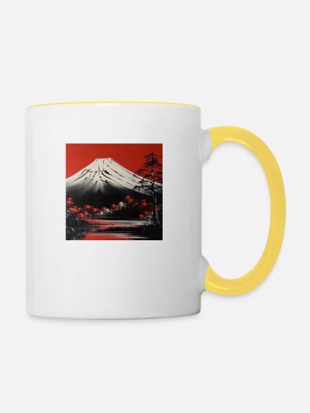 Bergromantik am Mount Fuji - Tasse zweifarbig - Weiß/Gelb