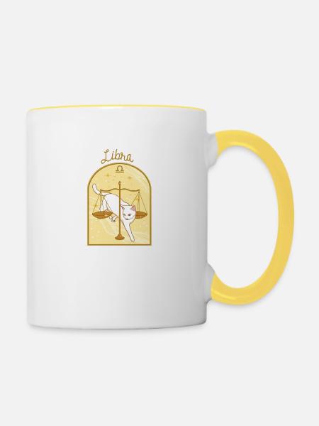 Libra Zodiac Sign Cat - Tasse zweifarbig - Weiß/Gelb
